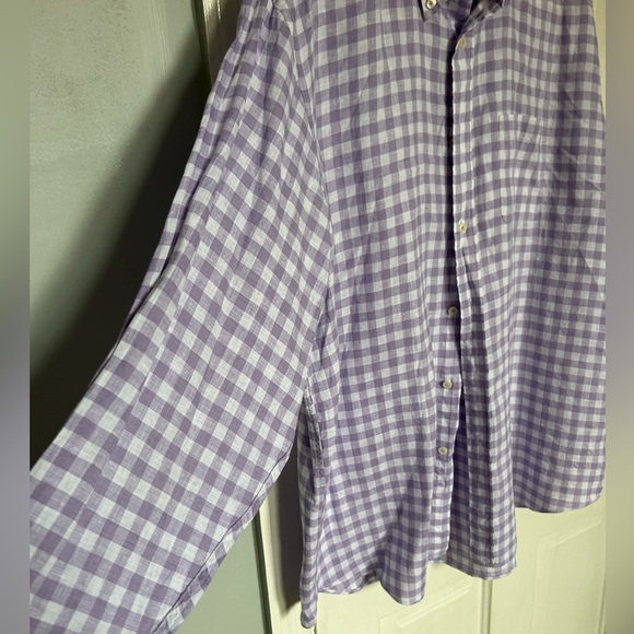 Brooks Brothers crisp linen gingham purple and white Madison Fit shirt - Picture 7 of 7